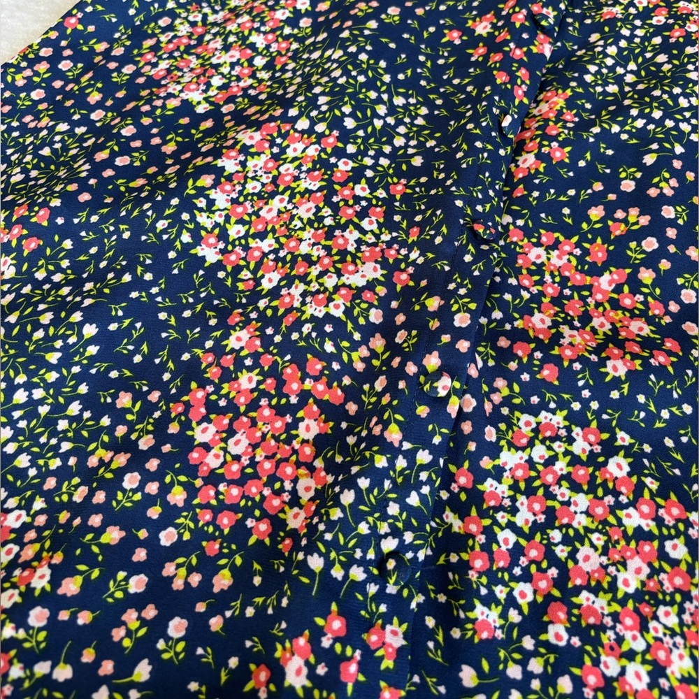Lulus Austyn Navy Blue Floral Print Tie Sleeve Midi Dress • Size XS - Picture 3 of 14